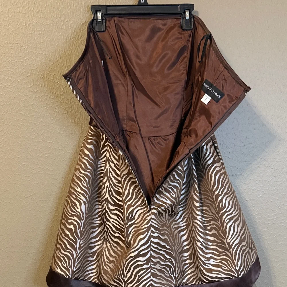 Jessica McClintock Brown Zebra Strapless Dress